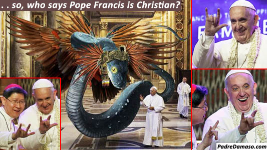 Pope; Francis; worships; Lucifer; serpent; horned-hands; Cardinal; Antonio; Tagle